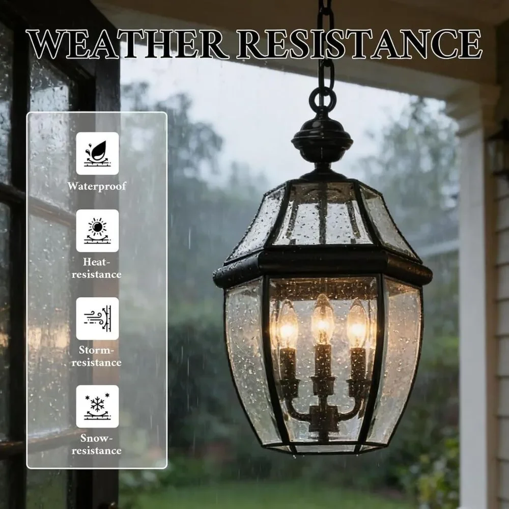 Brand New LALXUIEYC 3-Light Black Outdoor Pendant Lantern – 20 Inch